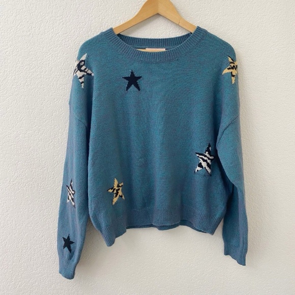 Ces Femme Sweater Size Small Teal & Purple Star - Picture 1 of 6